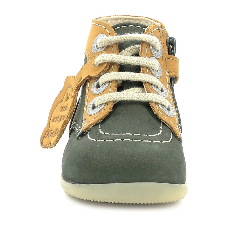 Botillons zip/lacets Bonzip - Kaki/Jaune-2