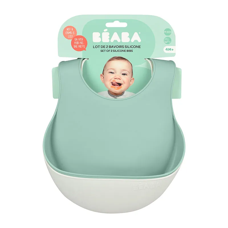 2 Bavoirs Silicone Green/Mist - 4m+-2