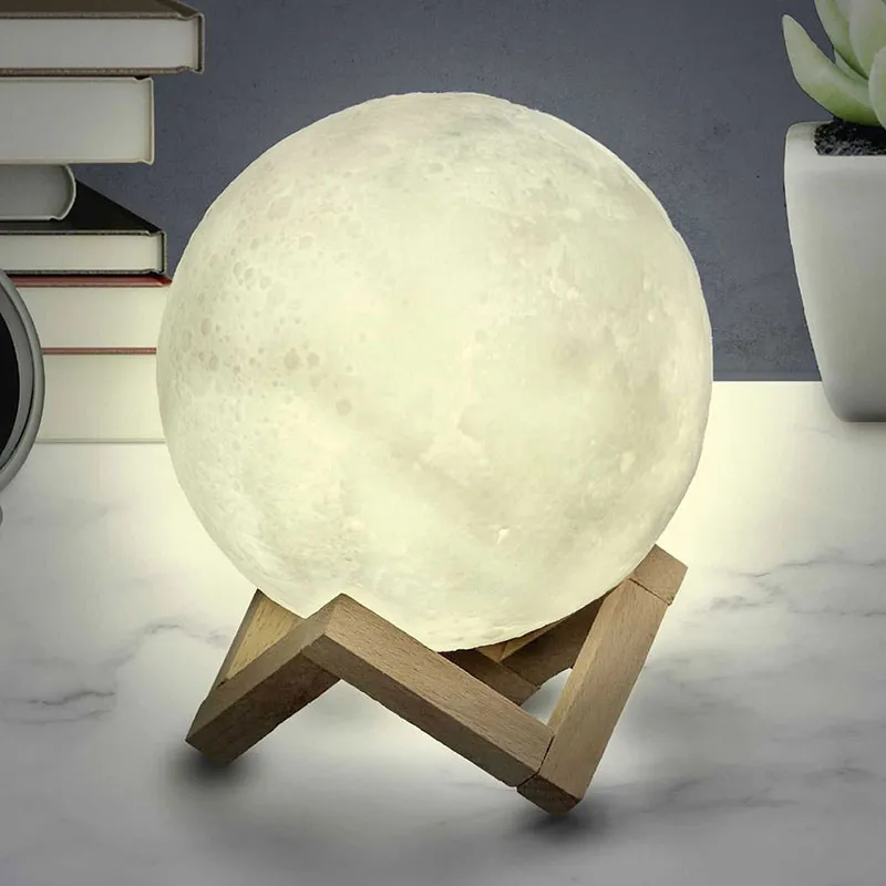 Lampe tactile Lune Blanc/Bois - Ø15cm-4