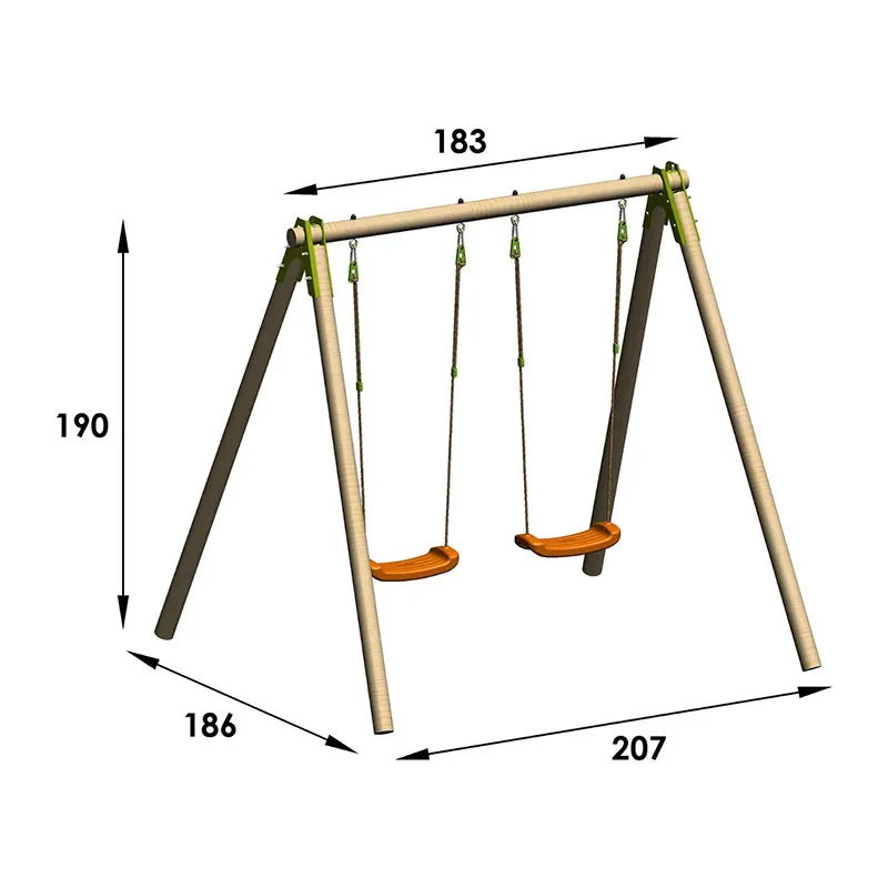 Portique Bois 1,90m 2 Balançoires Cherry - 3+-4