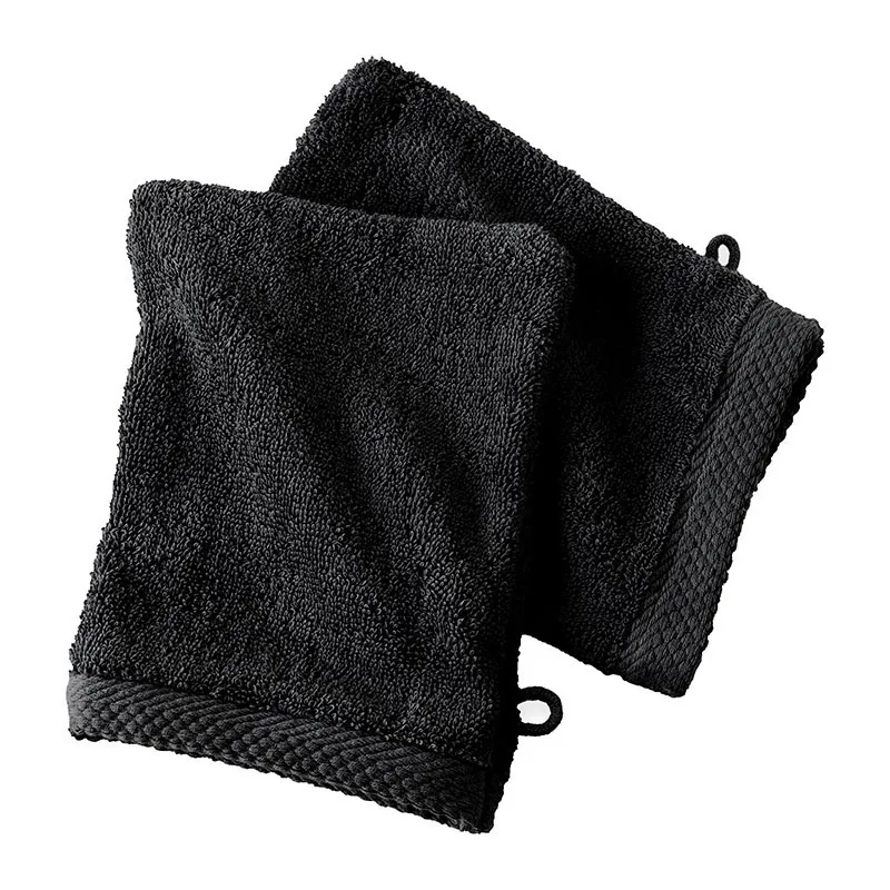 2 Gants de toilette Coton Noir - 16x21cm-1