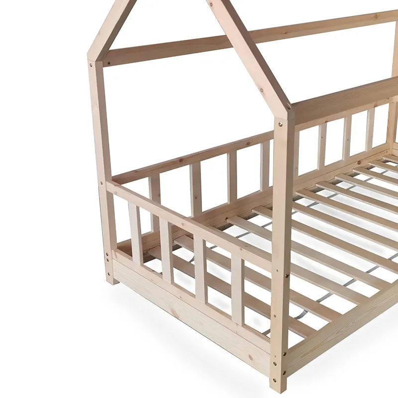 Lit cabane Kiwi avec barrière + Sommier Naturel-3