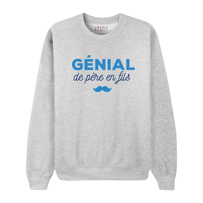 Sweat Homme Génial de père en fils - Gris Chiné-0