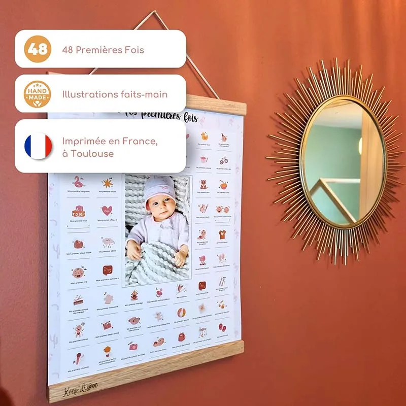 Affiche Mes Premières fois + Kit d'empreintes + Tampon + Baguette de suspension - Flamant-1