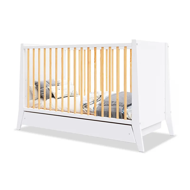 Lit Bébé évolutif + tiroir Timeo Bois/Blanc - 60x120cm-2
