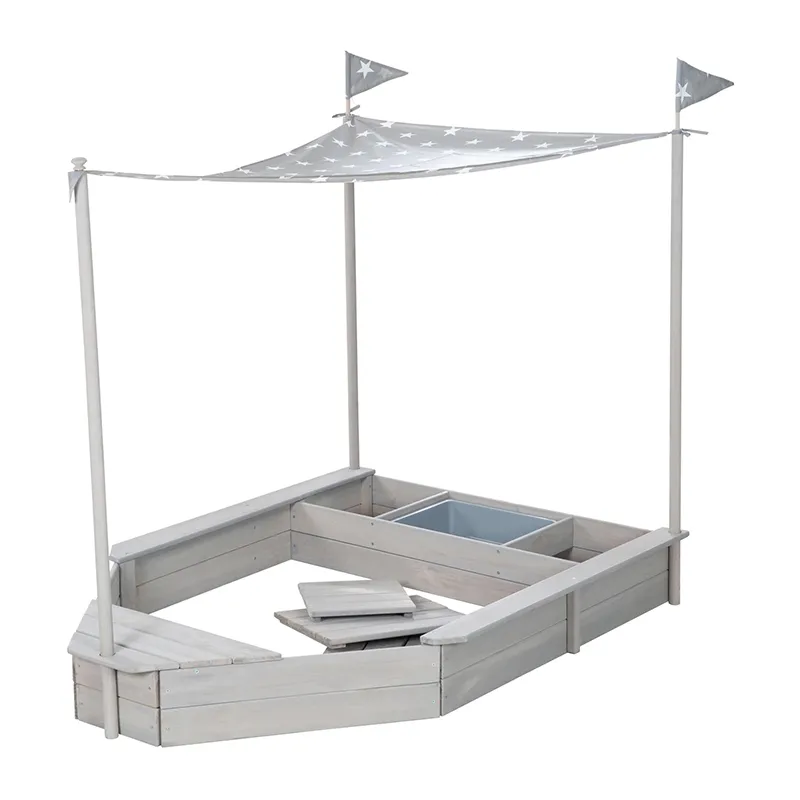 Bac à Sable Bateau Bois Gris - 150x100x142cm-2