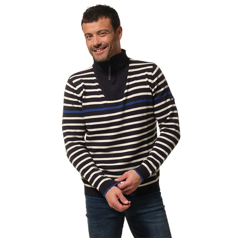 Pull Col montant demi-zip Rayé Homme - Marine/Ecru/Bugatti-0