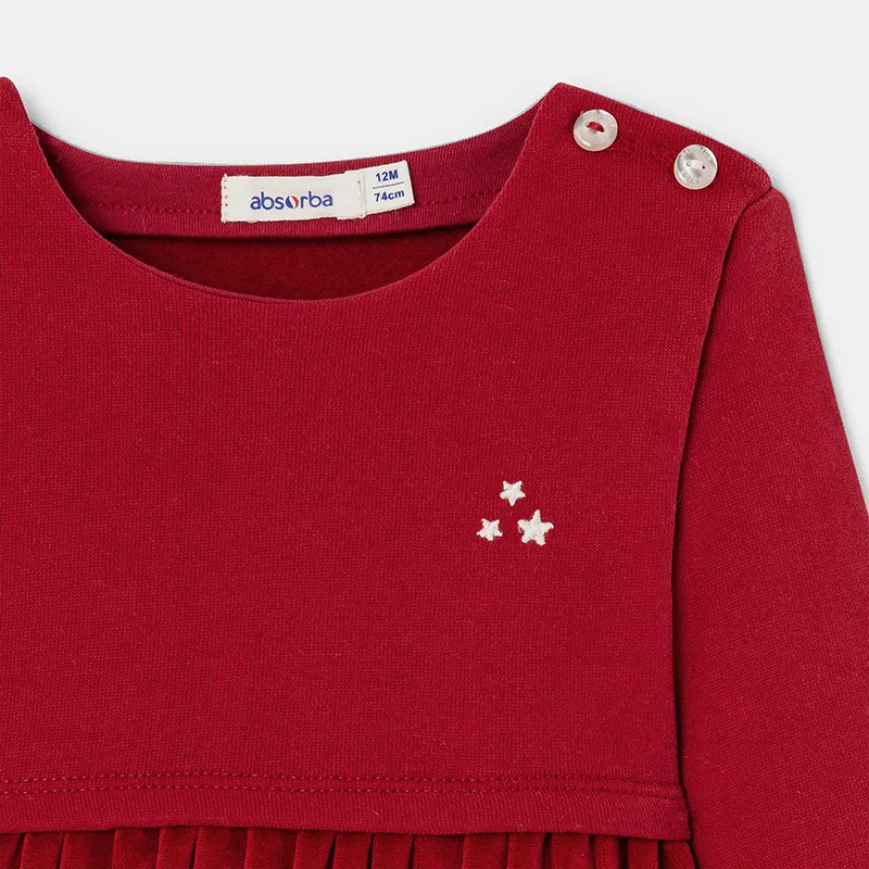 Robe à manches velours Fille - Rouge cerise-2