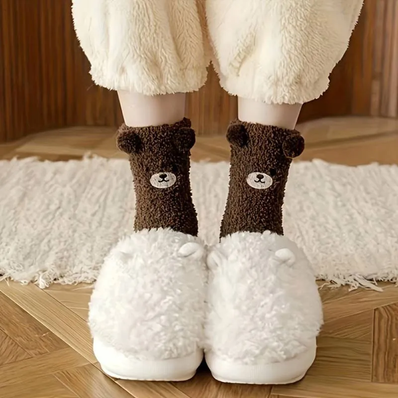 Paire de chaussettes Ourson en peluche T.U - Marron-2