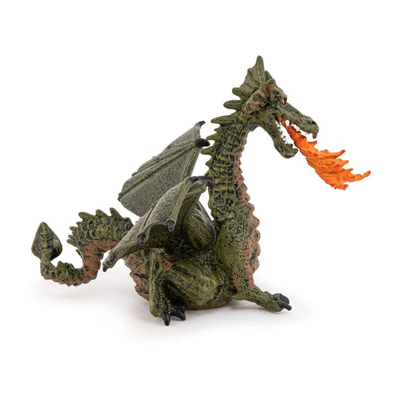 Dragon ailé vert avec flamme - 9x14x15cm-2