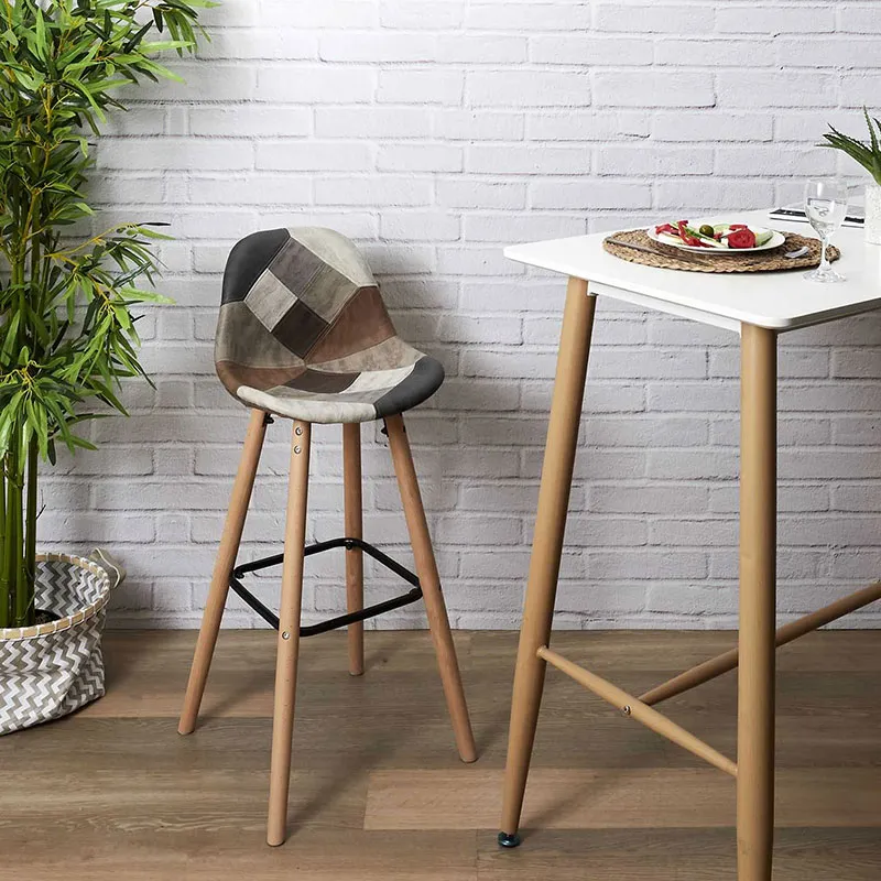2 Tabourets de bar Patchwork Marron - 92,5x39x45cm-2