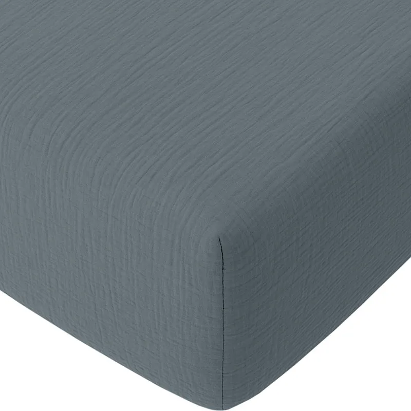 Drap-H. Gaze de coton Bonnet 30cm Bleu pétrole-0