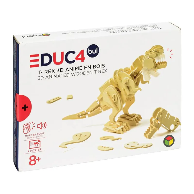 Puzzle 3D animé en bois T-Rex - 8+-3