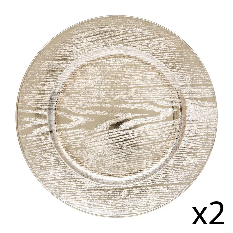 2 Assiettes présentation Ronde effet Bois Or - ø33cm-0
