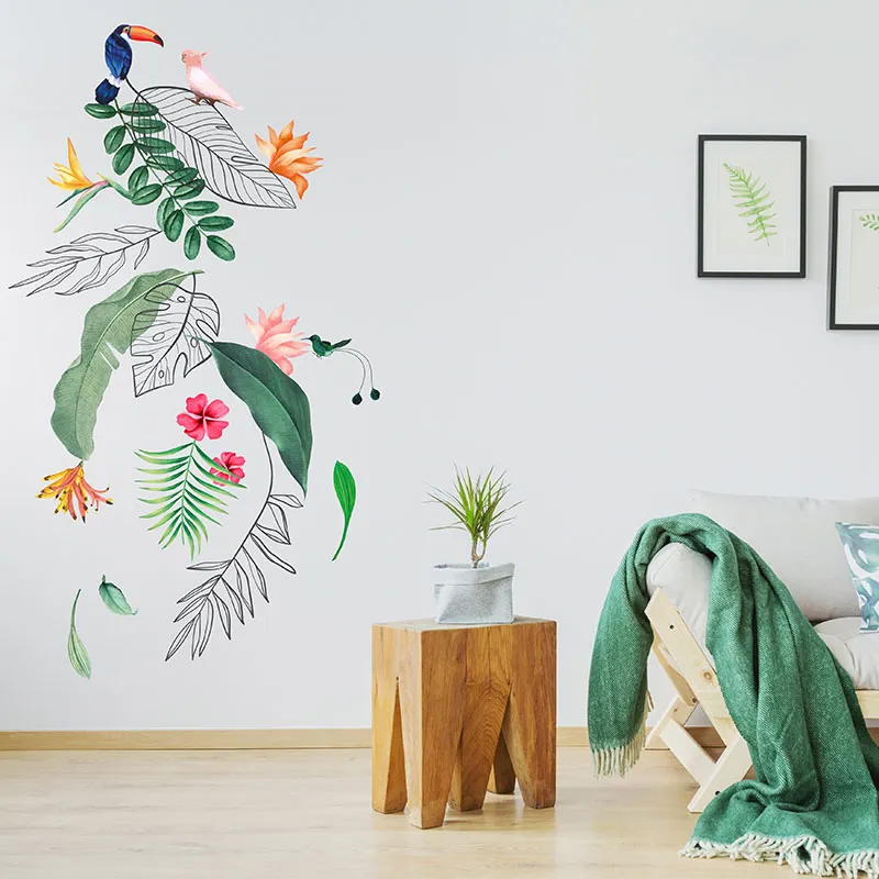 Stickers - Feuilles, fleurs et oiseaux tropicaux-2