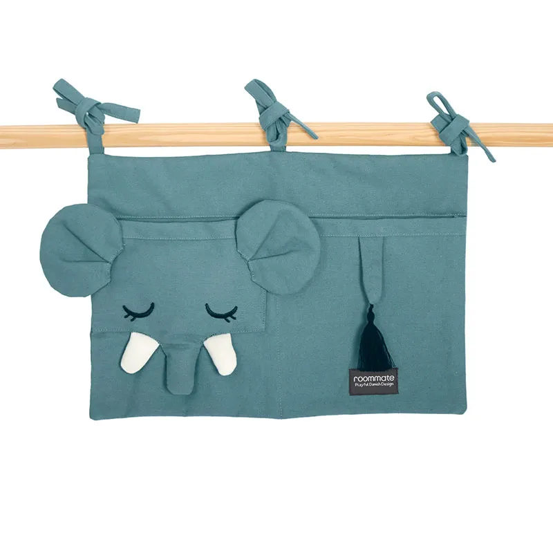 Vide-poche de lit Coton BIO Éléphant Bleu - 35x25cm-0