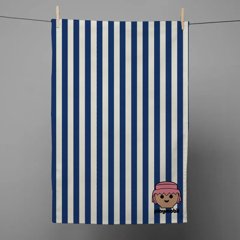 Essuie-main Playmobil rayures Bleu - 70x50cm-0
