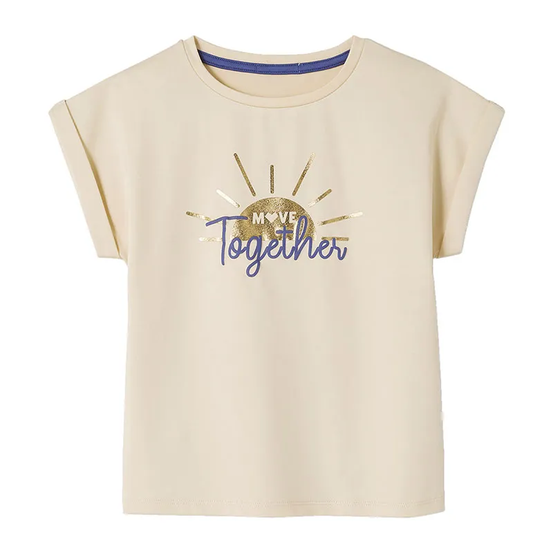 Ensemble de sport t-shirt et corsaire fille motif sunrise irisé - Écru-2