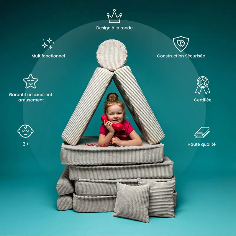 Canapé enfant Aesthetic Premium en velours Rose - 160x80x40cm-10