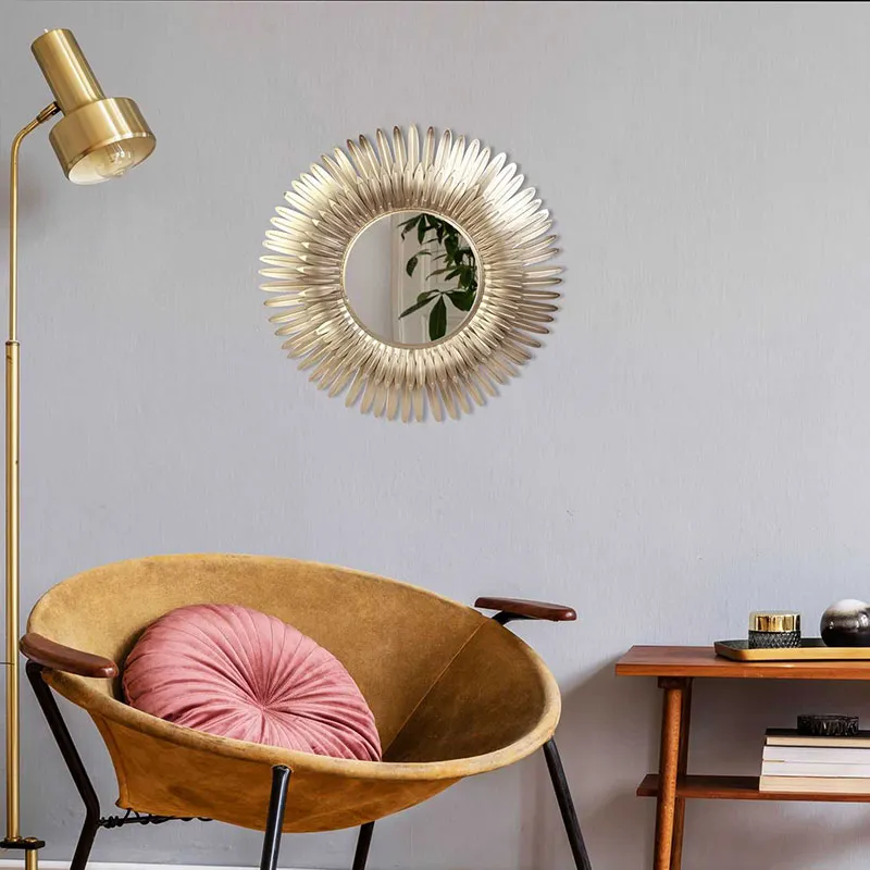 Miroir Plumes Métal Doré - ø53cm-1