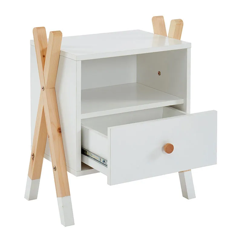 Table de chevet Tipi Bois/Blanc - 46x30x55cm-2