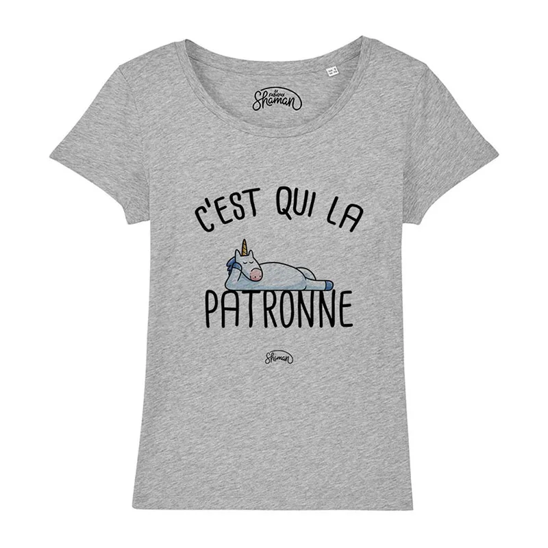T-shirt Femme BIO C'est qui la patronne - Gris chiné-1