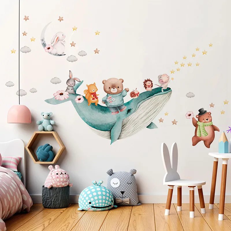 Stickers - Baleine bleue & ses amis entre les étoiles-0