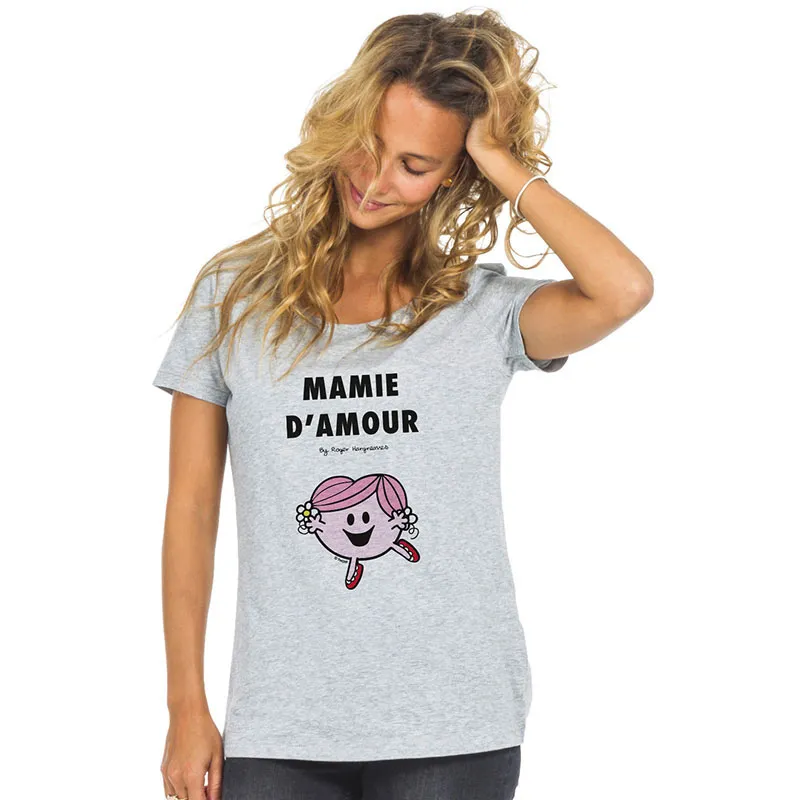 T-shirt Femme Mamie d'amour BIO Mr Mme - Gris chiné-1