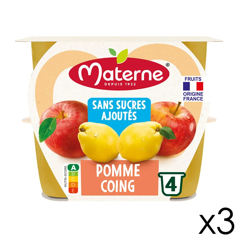 12 Compotes Coupelles Sans Sucres Ajoutés Pomme Coing - 12x100g-0