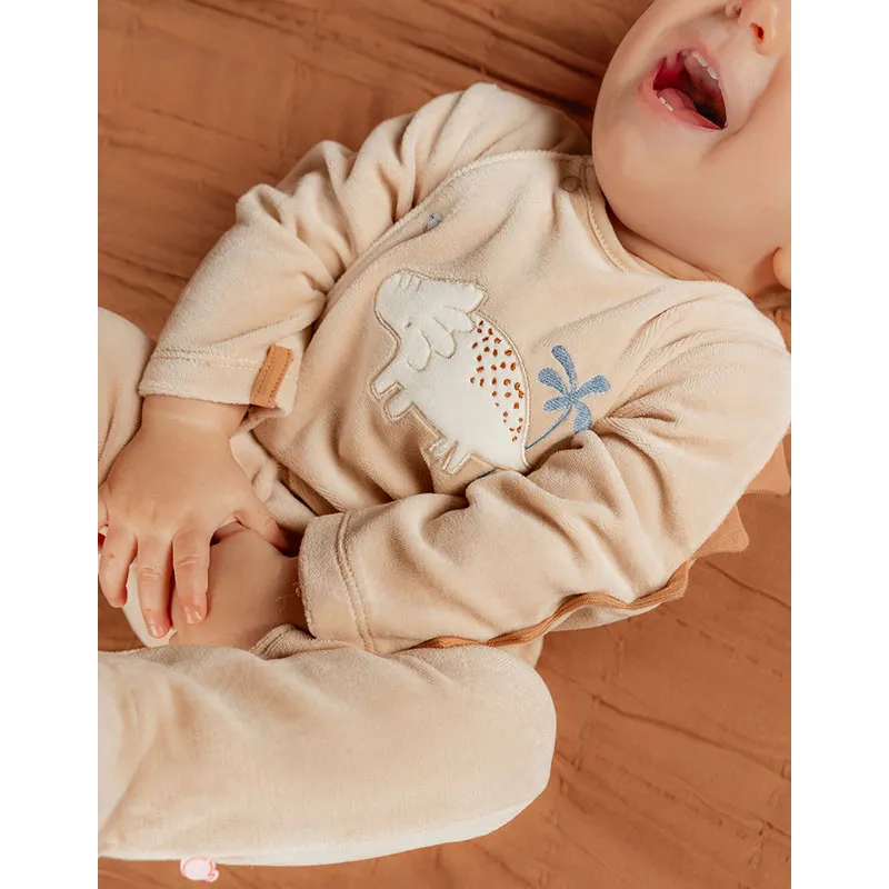 Dors-bien bébé Velvet Funny dino - Beige-4