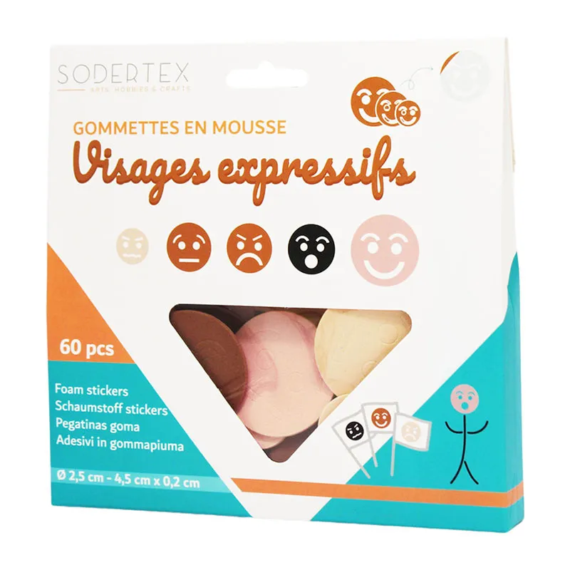 Gommettes mousse EVA Visages expressifs 60pcs - 3+-1