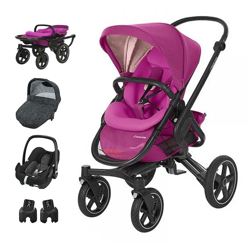 Trio Poussette tout terrain Nova 4R + Cosi Rock sans base + Nacelle Amber2 + Adaptateurs Frequency Pink/Noir - 0m+-0