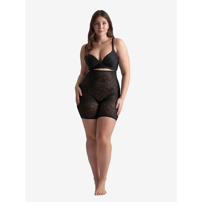 Short gainant taille haute en dentelle - Noir-8