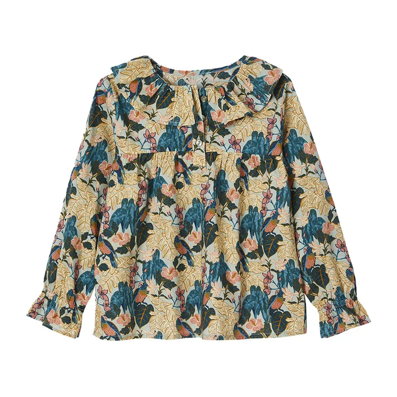 Blouse imprimée fleurs fille - Vert-2