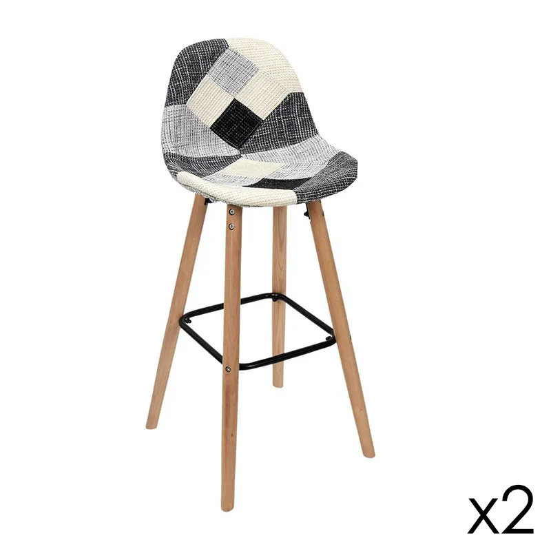 2 Tabourets de bar Patchwork Gris - 92,5x39x45cm-0