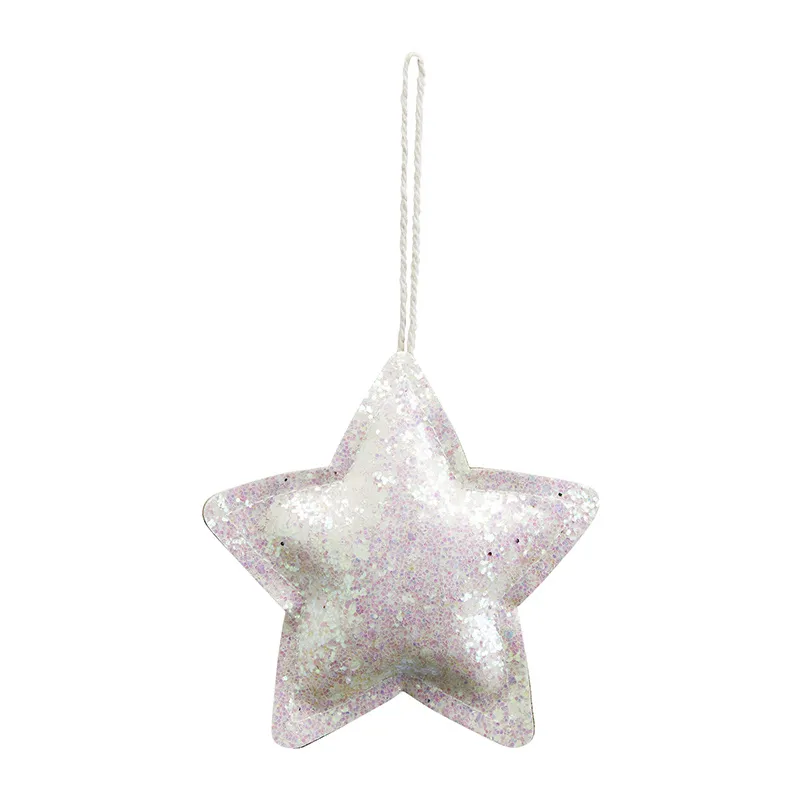 4 Suspensions de noël Sapin Étoiles Blanc/Rose - 11cm-1