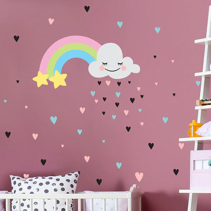 Stickers - Nuages & cœurs d'arc-en-ciel-0
