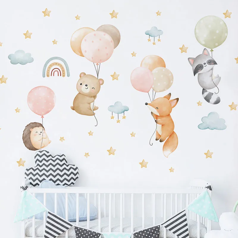 Stickers Aquarelle - Animaux endormis & ballons-0