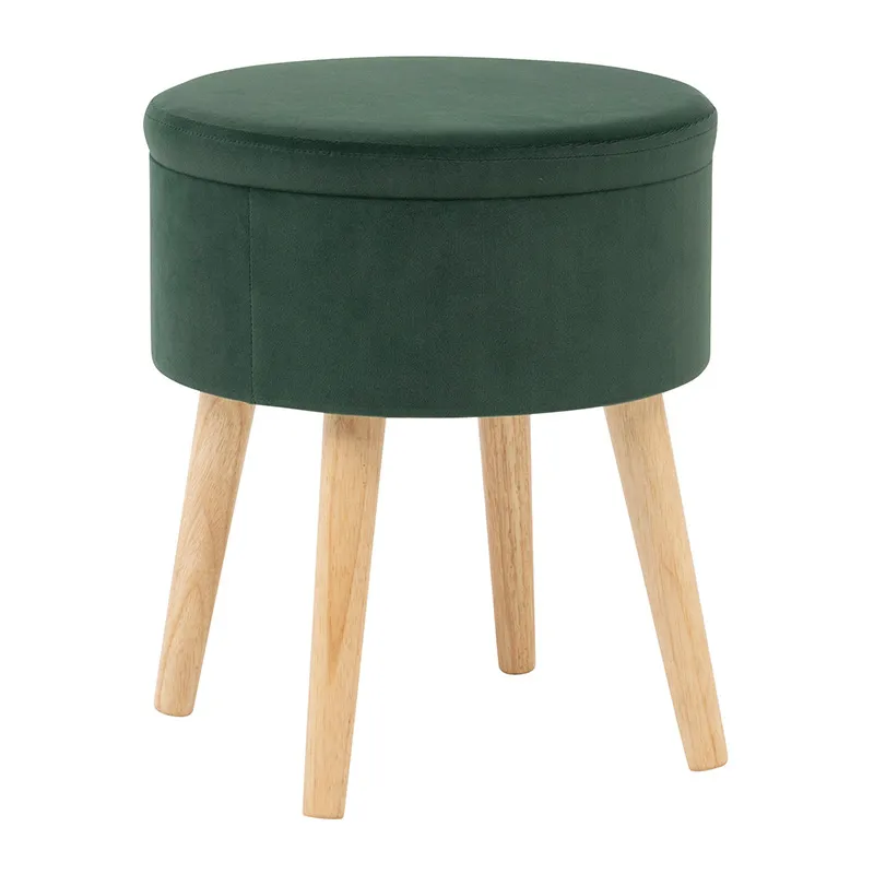 Tabouret coffre Tess velours Vert Cèdre - ø36x42,5cm-0