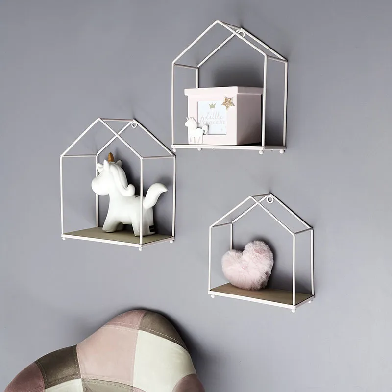 3 Étagères maison filaire Rose - 23x13x28cm-0