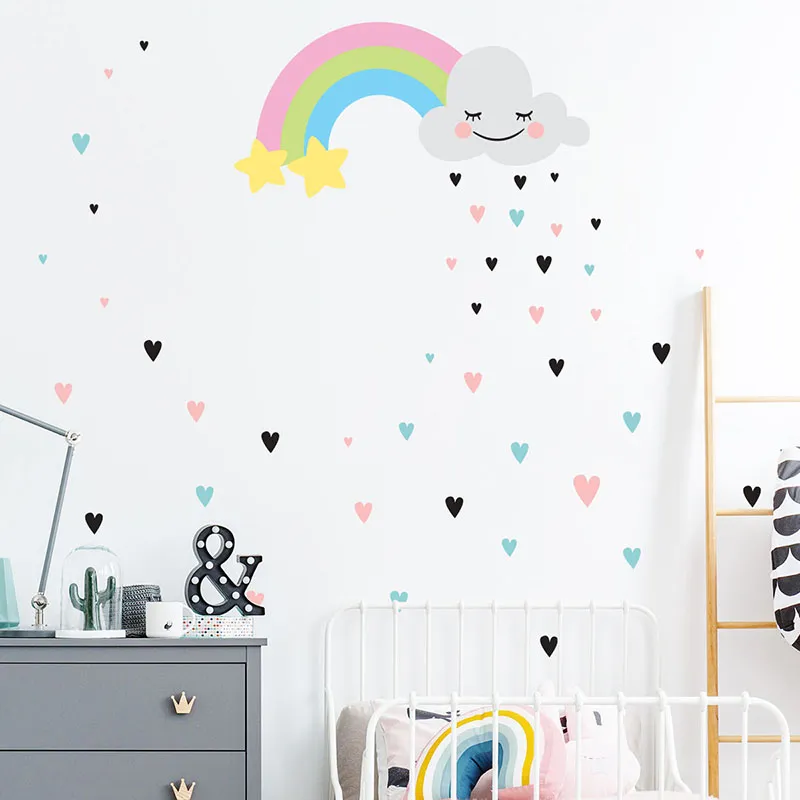 Stickers - Nuages & cœurs d'arc-en-ciel-1