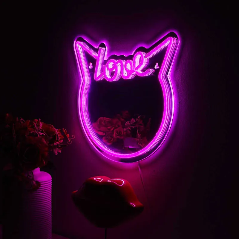 Miroir LED effet Néon Chat Kawaii - 23x30x2cm-2