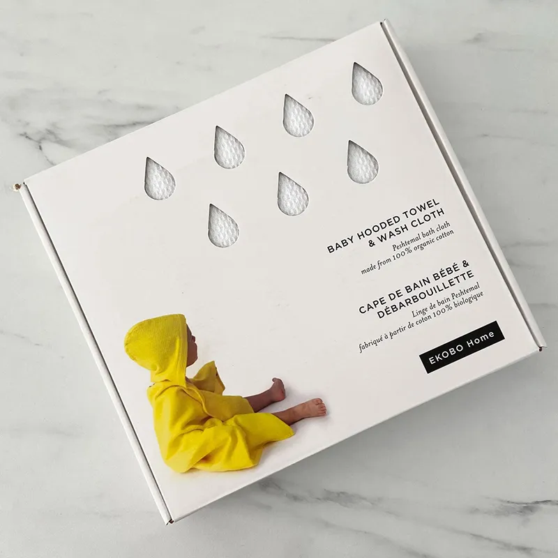 Cape de bain Coton bio + débarbouillette Blanc/Jaune - 60x100cm-1