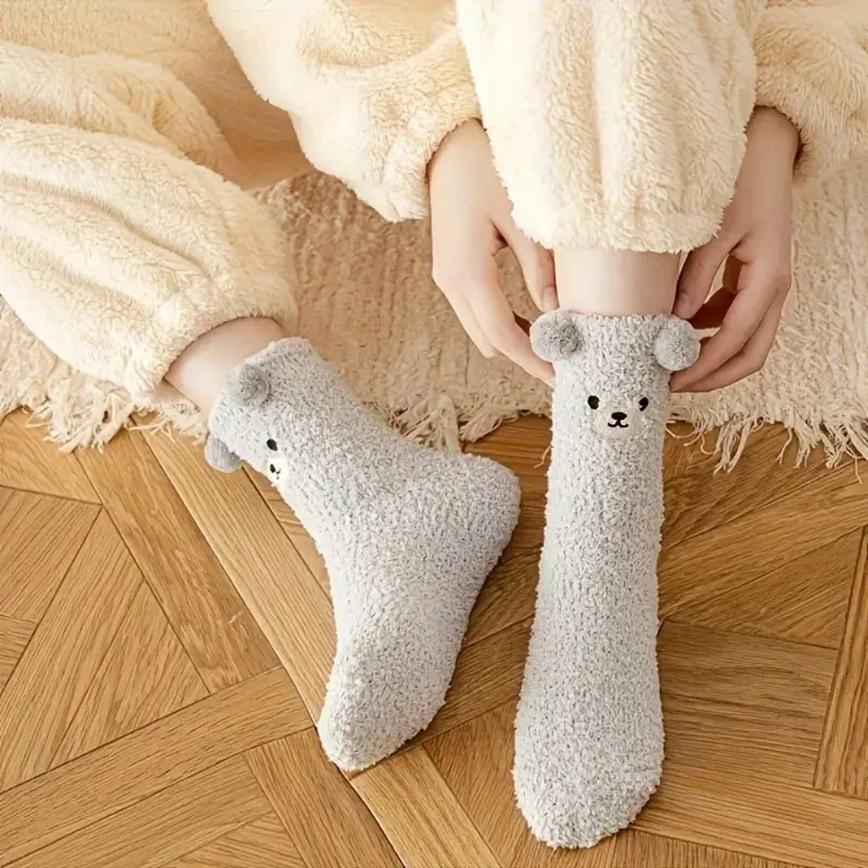Paire de chaussettes Ourson en peluche T.U - Gris-0