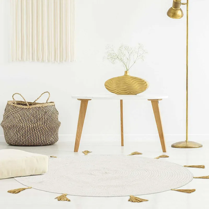 Tapis rond Coton pompon Beige - ø90cm-1