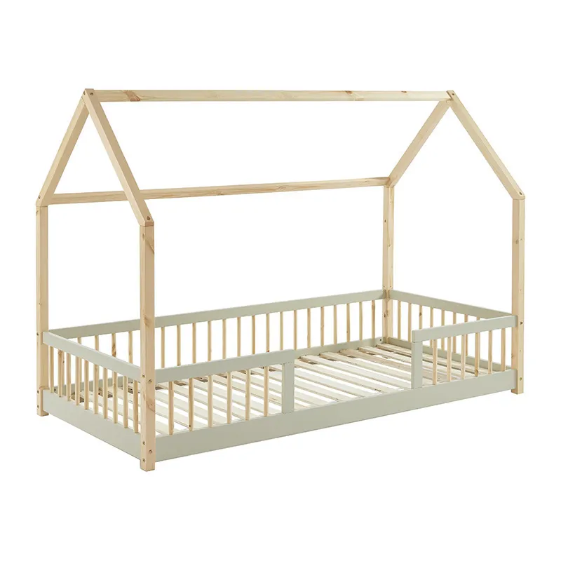 Lit cabane avec barrières Tiny Bois - 90x190cm-2
