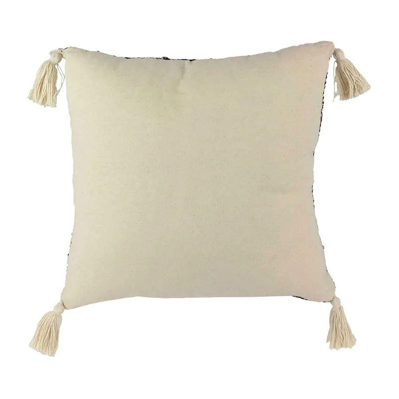 Coussin Ethnique Pompons Beige/Noir - 40x40cm-2