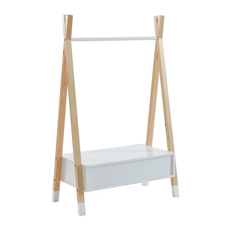 Portant Tipi + Tiroir Bois/Blanc - 80x40x130cm-4