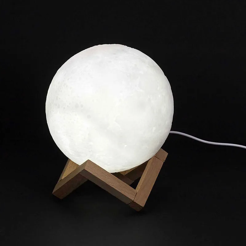 Lampe tactile Lune Blanc/Bois - Ø15cm-3