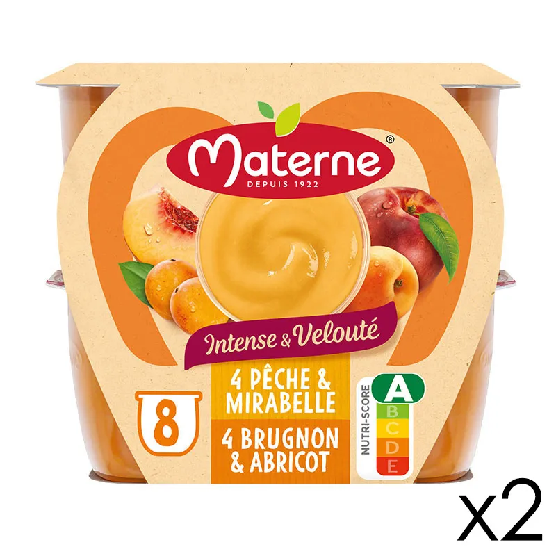 16 Compotes Intense et Velouté Pomme Abricot Brugnon, Pomme Pêche Mirabelle - 16x97g-0